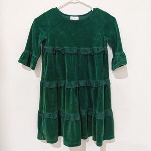 Hanna Andersson Little Girl Green Velvet Ruffle Tiered Long Sleeve Dress 120 6/7